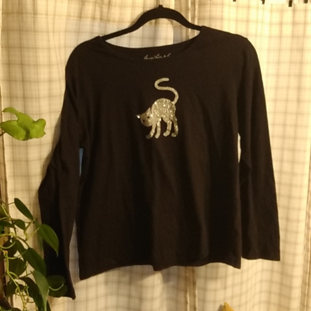 Long Sleeve Rhinestone Kitty Shirt